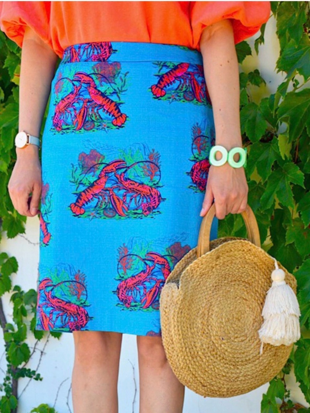 J Crew 2 Pencil® Skirt Lobster Print NWT Vibrant Cotton-Blend Grasscloth 8